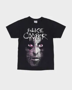 00s Alice Cooper Face Print Black Graphic Band T-Shirt - XS / S