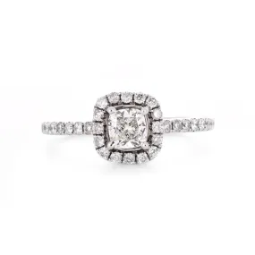 0.82ctw Cushion Diamond Engagement Ring, Halo, Pavê Band - 14K White Gold