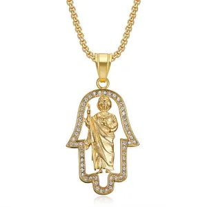 14K Gold-plated with CZ Diamonds San Judas Necklace