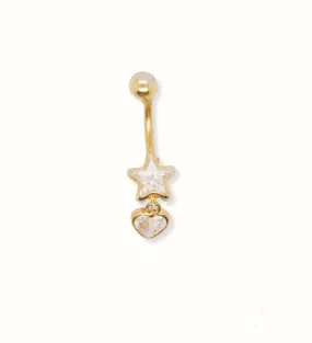 18k Gold Star and Heart Bellybutton Piercing