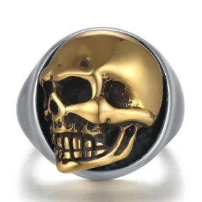 18mm Gold Skull 925 Sterling Silver Vintage Biker Ring