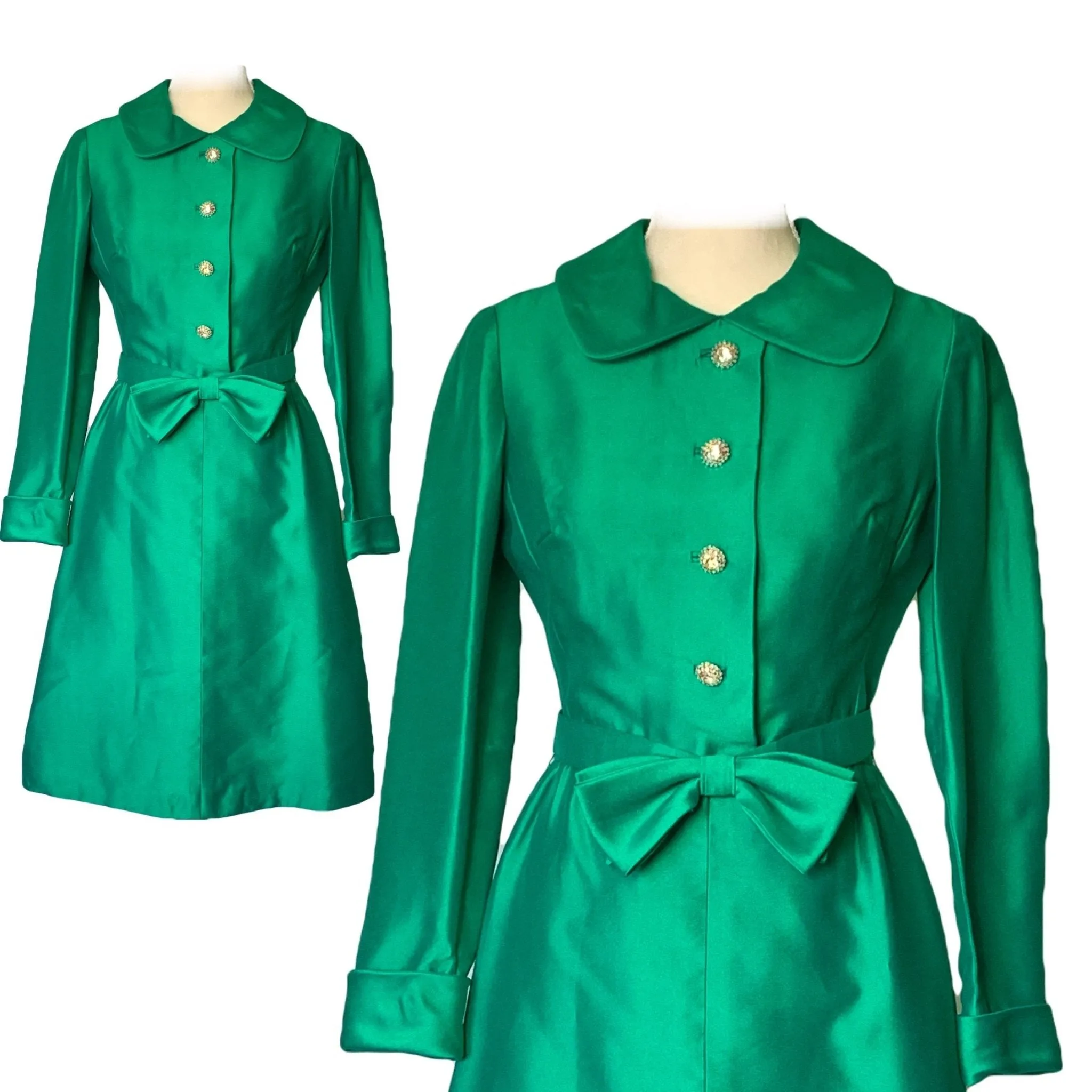 1960s Green A-line Dress by Rona. Perfect Formal Event Attire that is Sustainable Vintage Fashion.