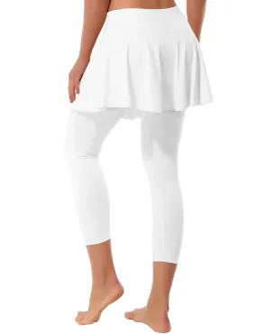 19" Capris Tennis Golf Skirted Leggings with Pockets white