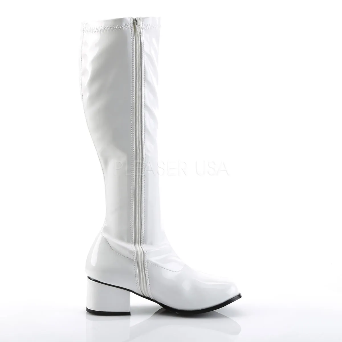 2 Inch Heel RETRO-300 White Stretch Patent