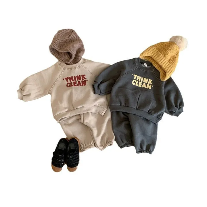 2 Pieces Set Baby Kid Girls Boys Letters Hoodies Sweatshirts And Solid Color Pants Wholesale 231130243