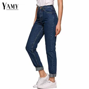 2022 Korean Style Women Pencil Denim Pants High Waist Jeans Woman Casual Vintage Jeans Boyfriend Mom