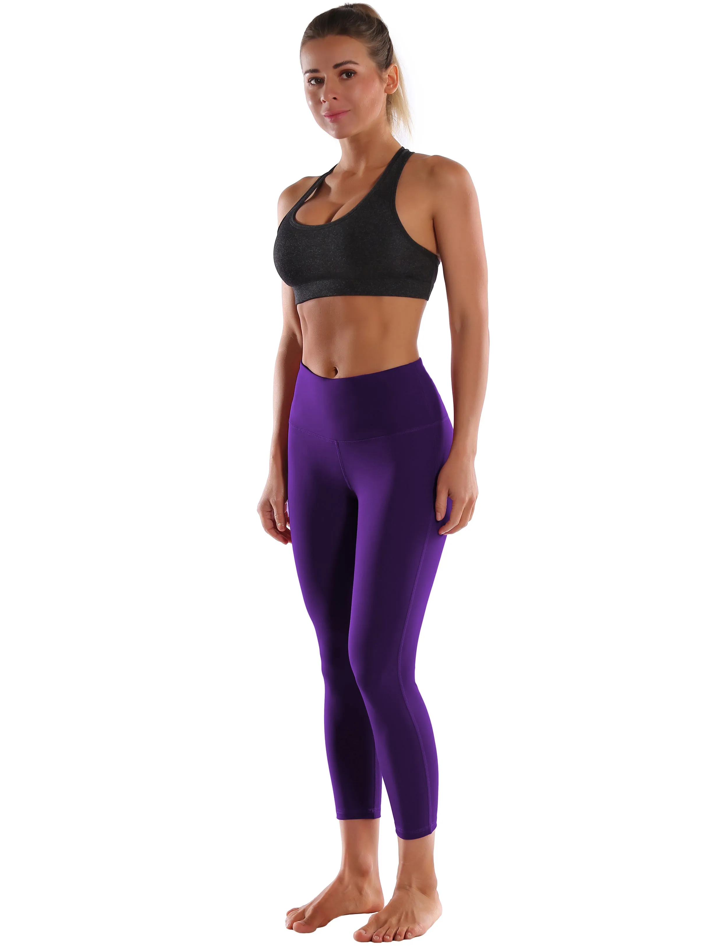 22" High Waist Side Line Capris eggplantpurple