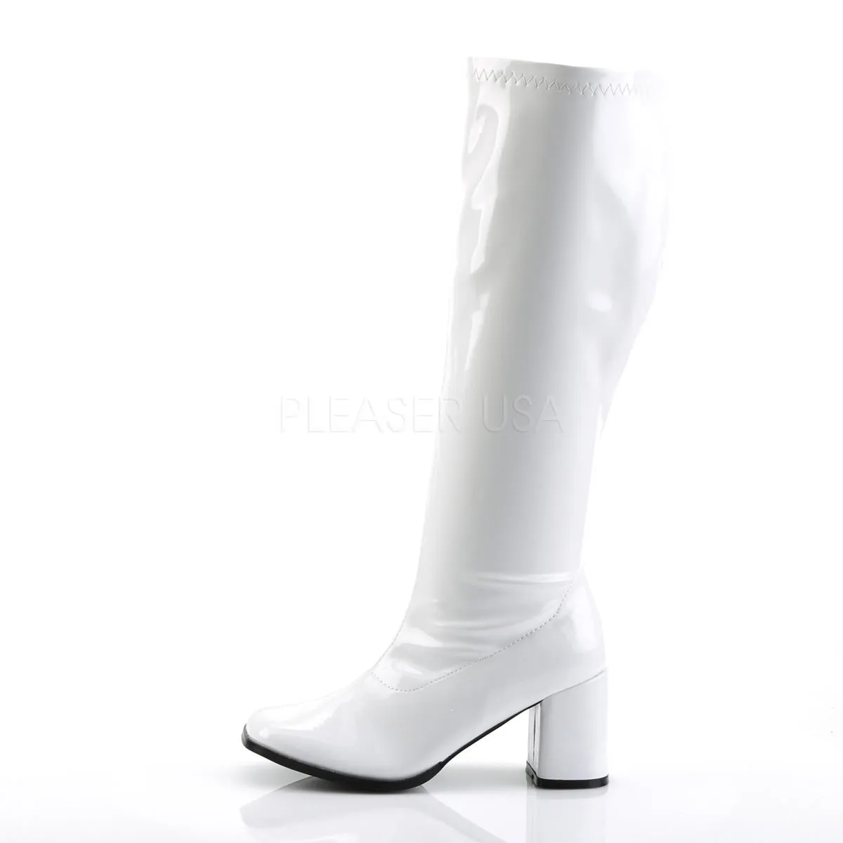 3 Inch Heel GOGO-300WC White Pat (Wide Calf)