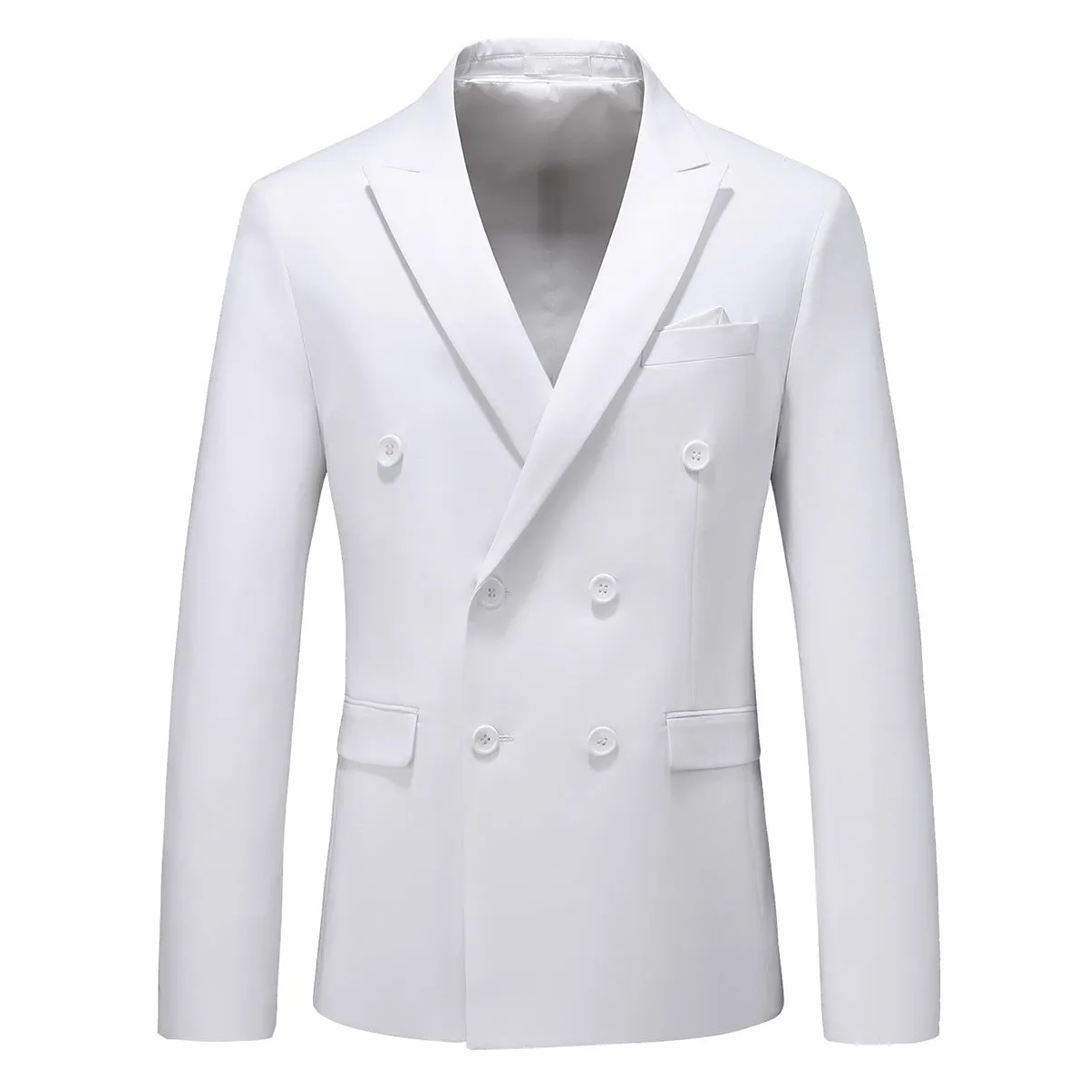 3-Piece Mens Solid Color Two-Button Double-Breasted Suit Set White