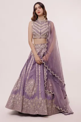 30Z304-RO Lavender Silk Floral Lehenga Set With Dupatta