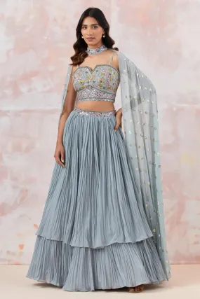 30Z311-NRO Grey Georgette Lehenga Set With Embroidery