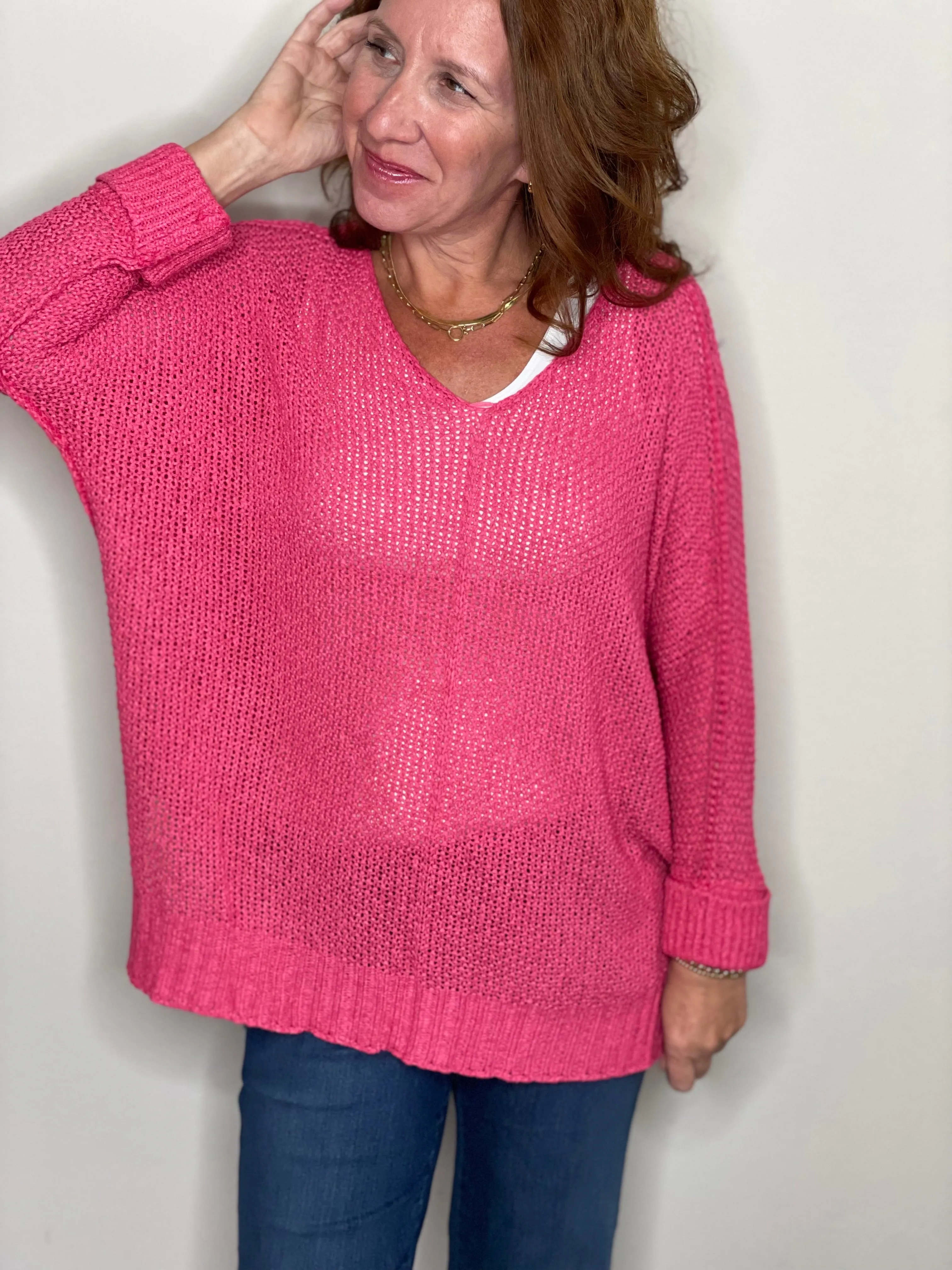 3/4 Sleeve Pullover Sweater - Honeysuckle