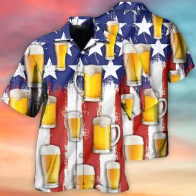 3D All Over Print Independence Day Beer Us Flag All Printed 3D Hawaiian Shirt, Flag Shirt