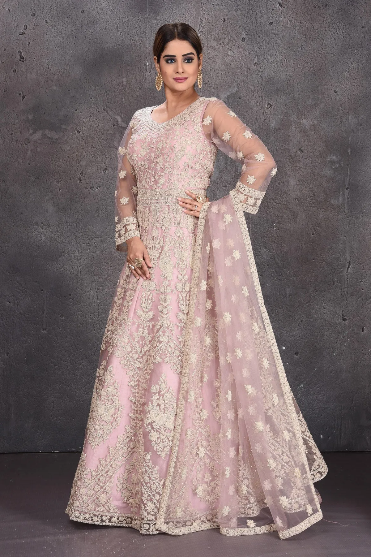 502824 Light Pink Embroidered Anarkali Suit with Dupatta