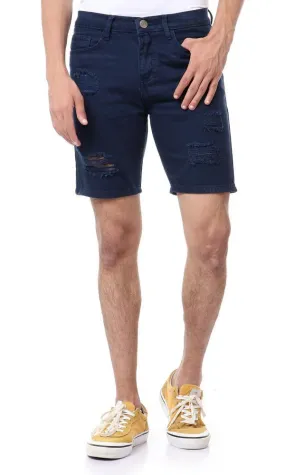 57278 Ripped Casual Denim Dark Blue Short