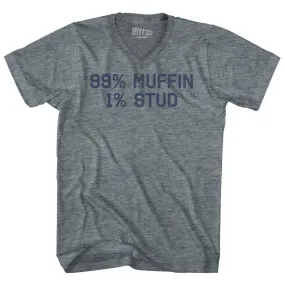 99% Muffin 1% Stud Tri-Blend V-neck Womens Junior Cut T-shirt