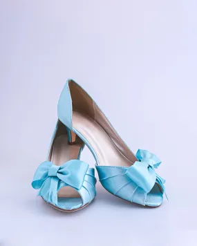 Abby Blue Box Bridal Heels with Handmade Bow on the Toe