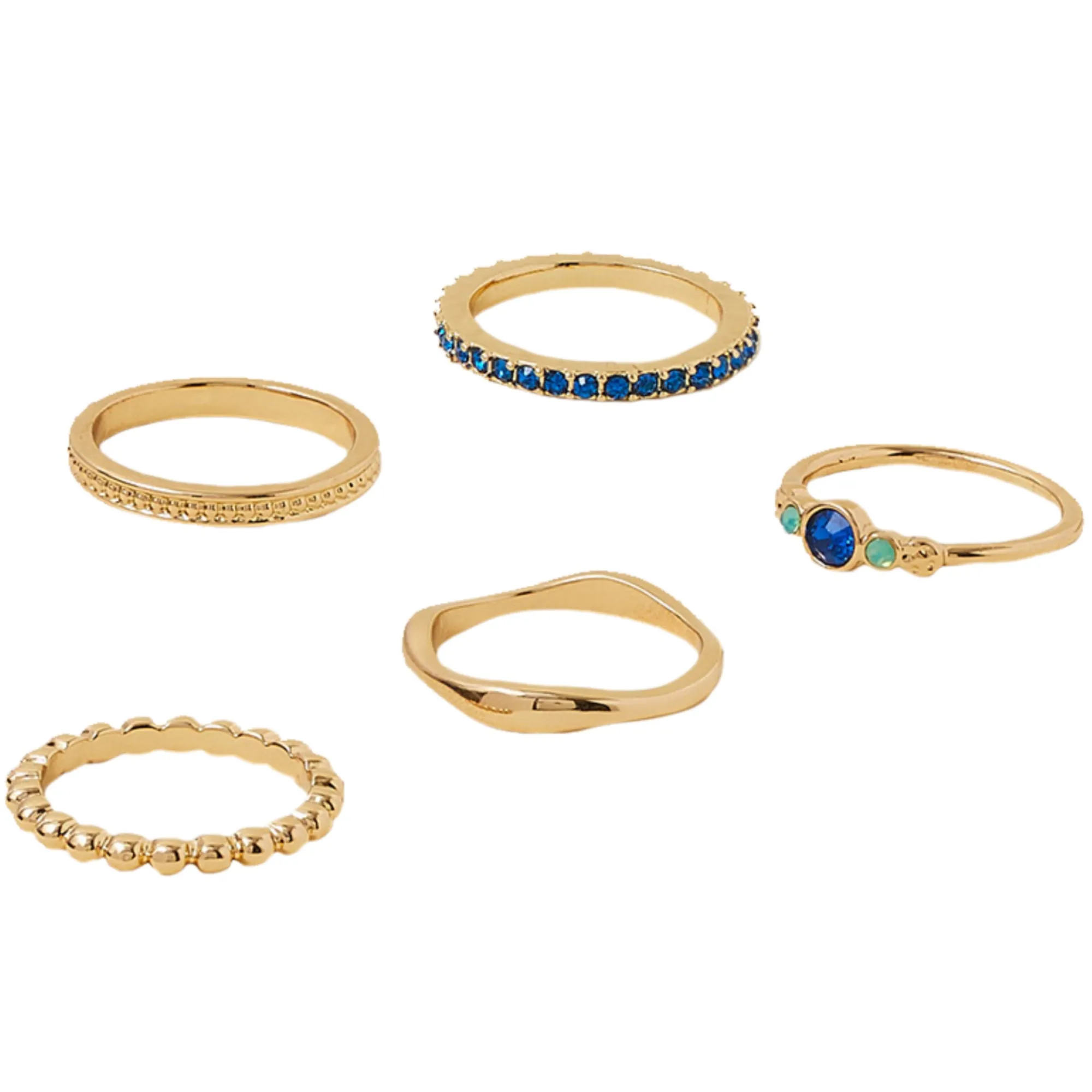 Accessorize London Women's Blue Gem Band Rings Pack of 5-Large