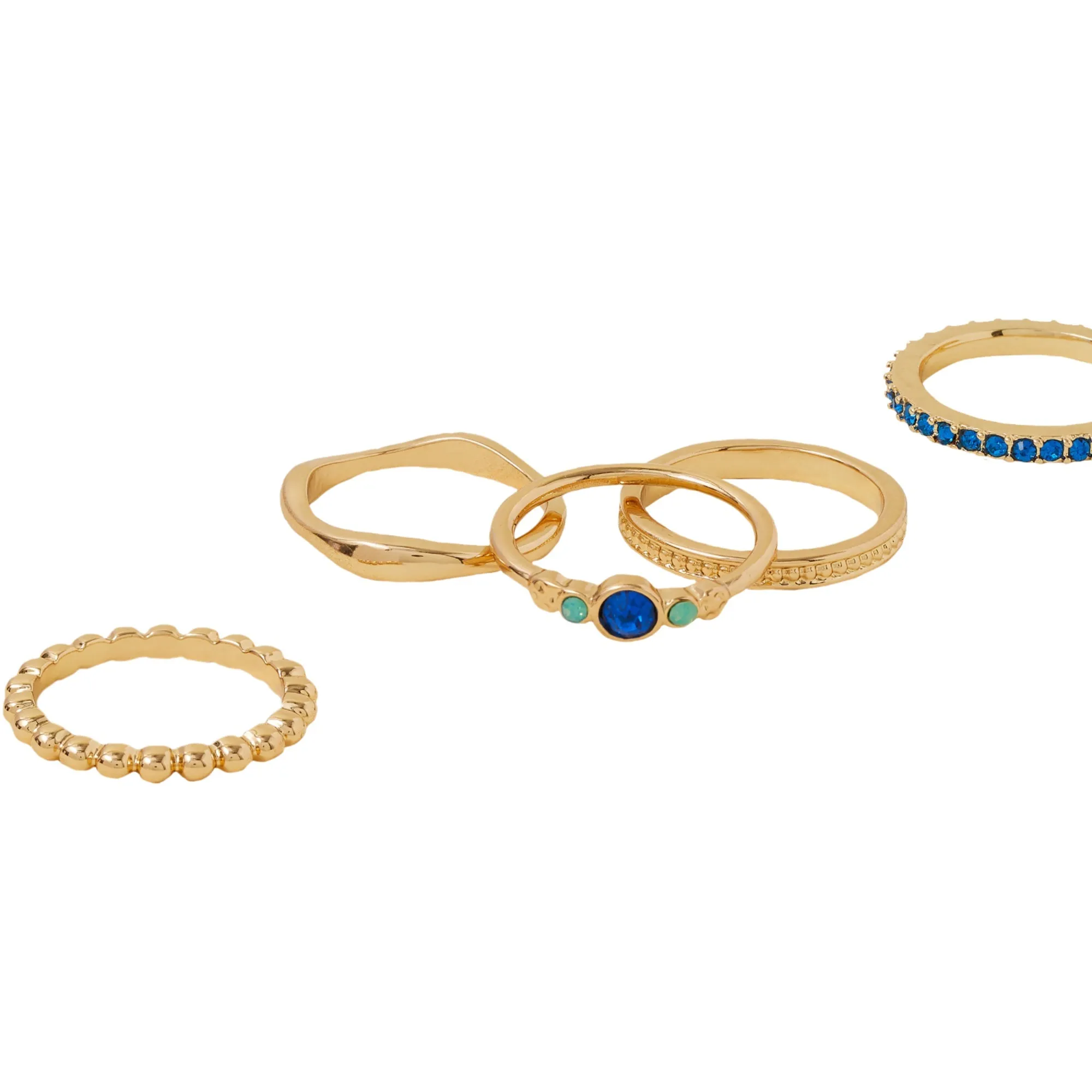 Accessorize London Women's Blue Gem Band Rings Pack of 5-Large