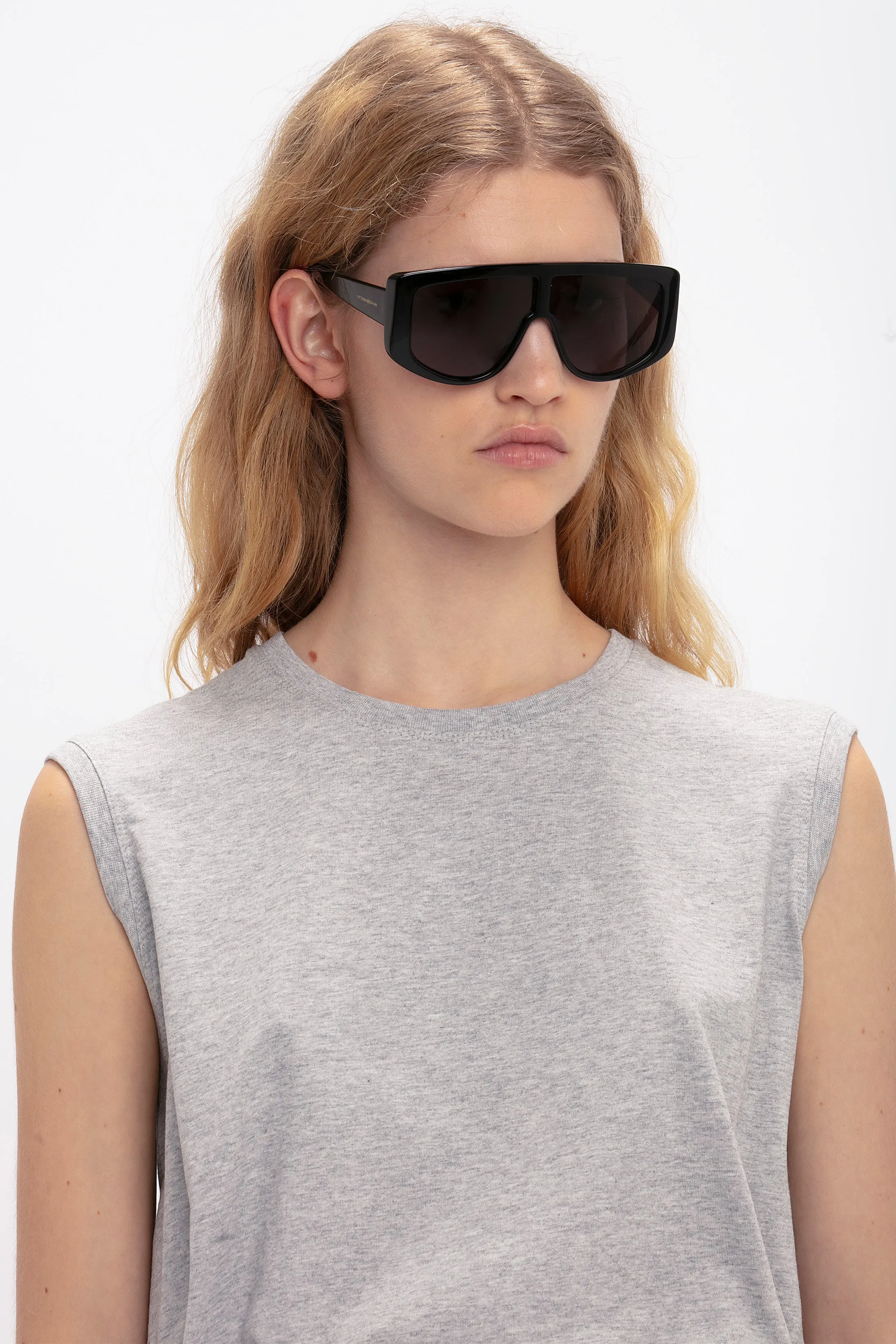 Acetate Visor Sunglasses In Black