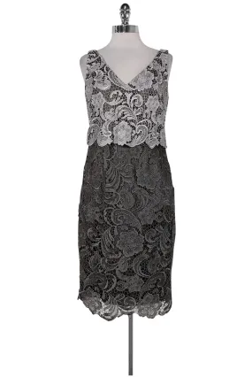 Adrianna Papell - White & Grey Lace Dress Sz 6