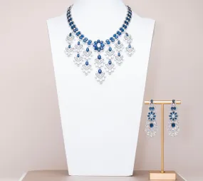 Aklera Sapphire Blue White Gold Luxury Necklace & Earring Set By Jaipur Rose Luxury Indian Jewelry Onli