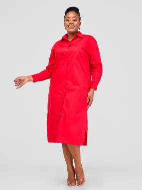 Alara Long Sleeve Maxi Shirt Dress - Red