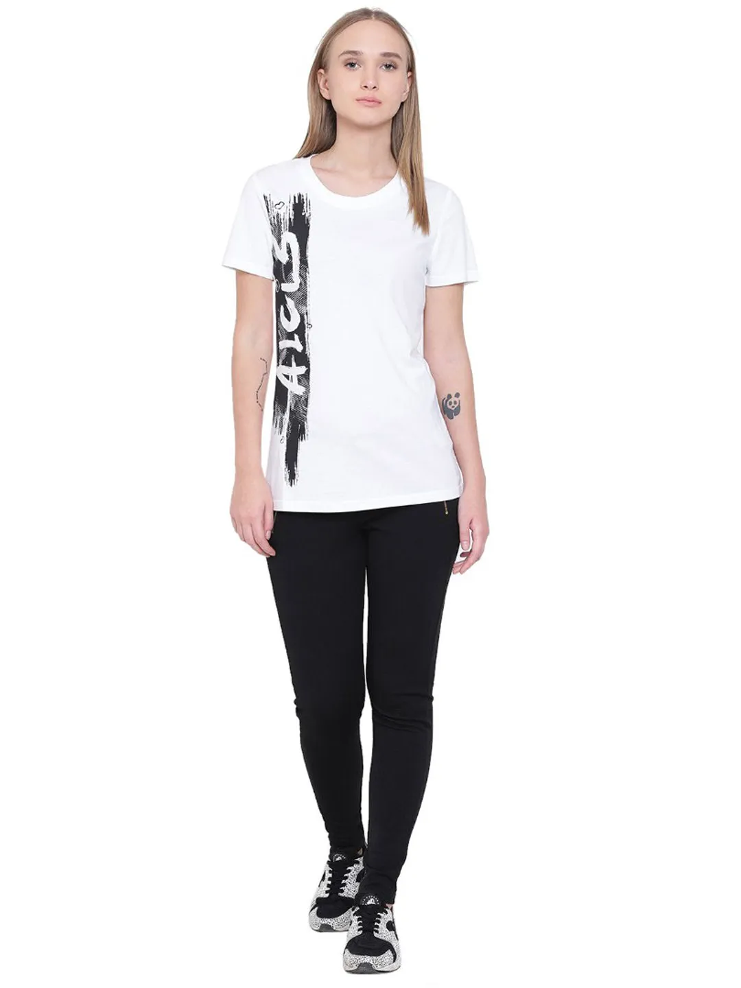 Alcis Core Print White Round Neck T Shirt