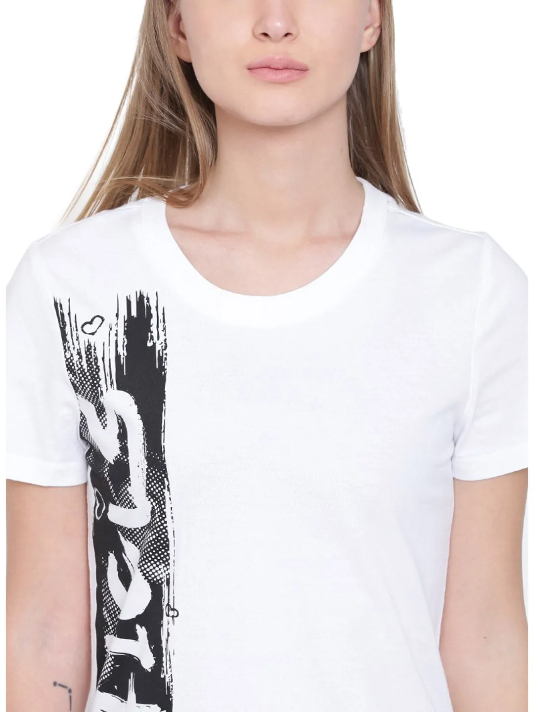 Alcis Core Print White Round Neck T Shirt