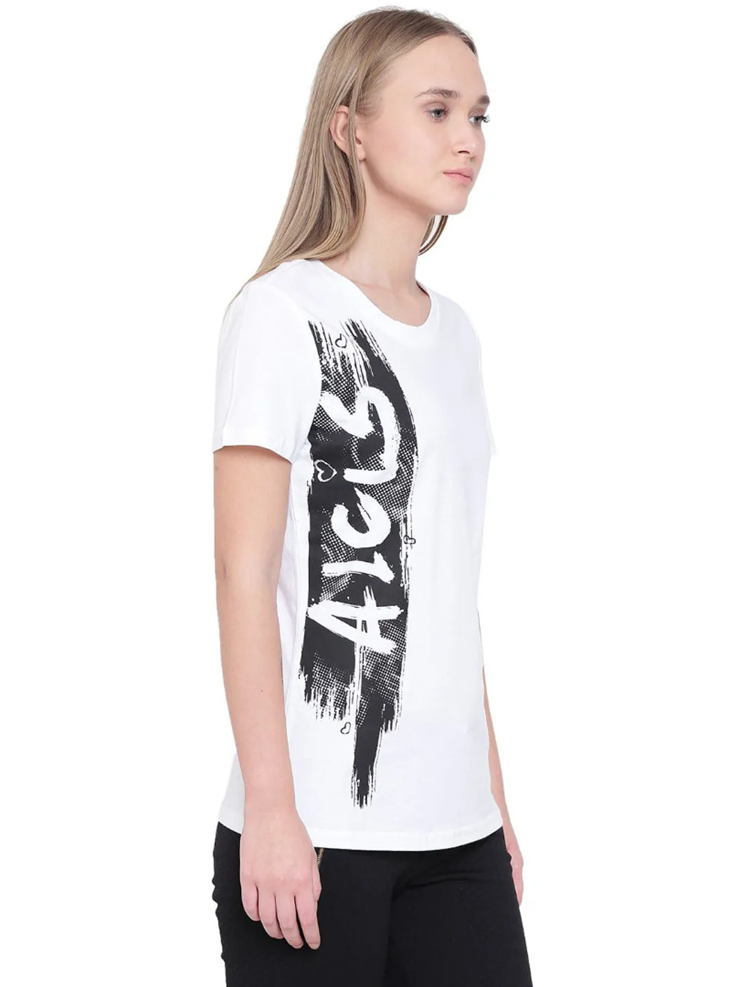 Alcis Core Print White Round Neck T Shirt