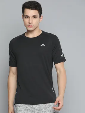 Alcis Men Black Brand Logo Printed Slim Fit T-shirt