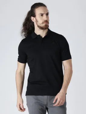 Alcis Men Black Solid Polo Collar Slim Fit T-shirt