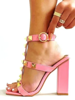 All Eyes On You Rockstud Heels Sandals Pink