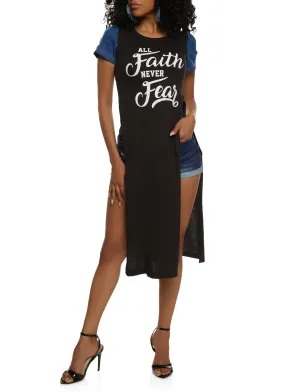 All Faith Never Fear Denim Sleeve Graphic Tee