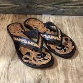 American Darling-Tooled Leather Flip Flops