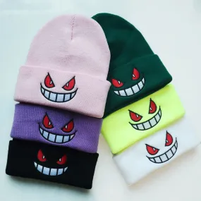 Anime Pokemon Knitted Hat Pikachu Gengar Dolls Pullover Warm Wool Cold Cap Boys Girls Embroidered Hip-Hop Woolen Hat Toys Gifts