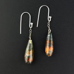 Antique Victorian Sterling Silver Moss Agate Drop Earrings