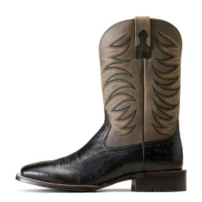 'Ariat' Men's Badlands Western Square Toe - Jet Black Ostrich / Smokey Grey