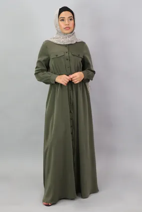 Army Green Deluxe Soft Button Down Dress