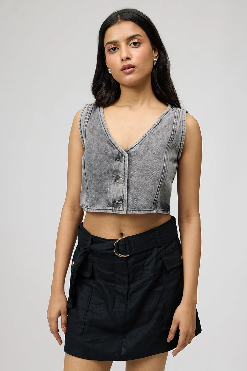 Ash Grey Denim Waistcoat