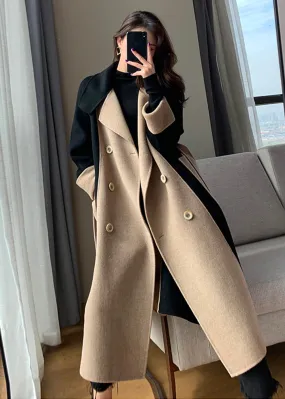 Asheley Color Block Double Face Long Wool Coat