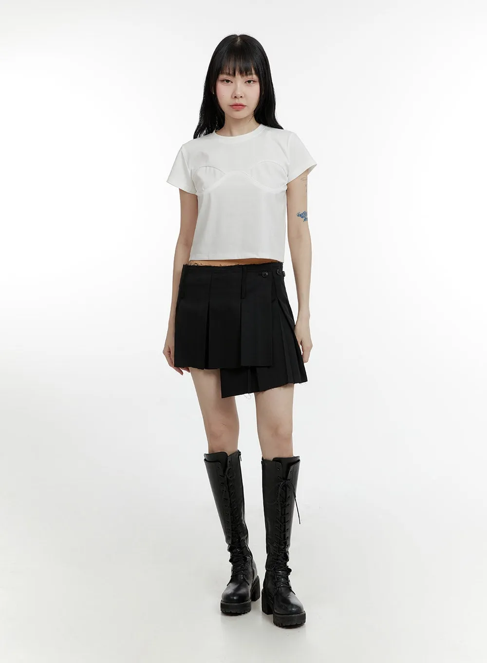 Asymmetrical Wrap Pleated Mini Skirt CM429