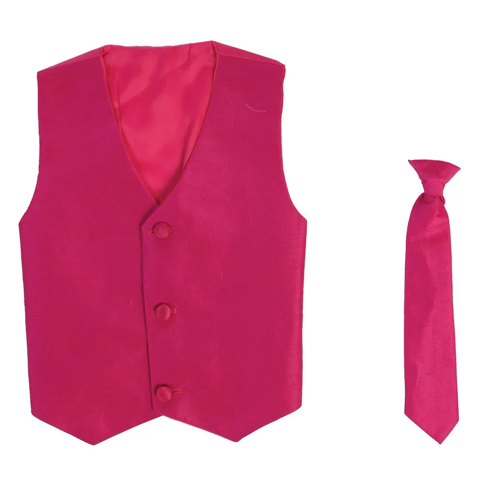 Baby Boys Fuchsia Poly Silk Vest Necktie Special Occasion Set 3-24M