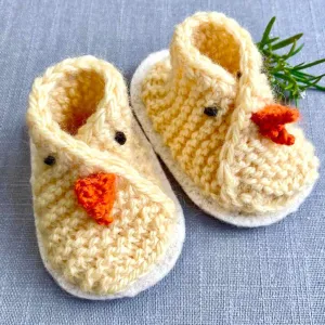 Baby Chick Easy Knit Booties With Soft Felt Soles