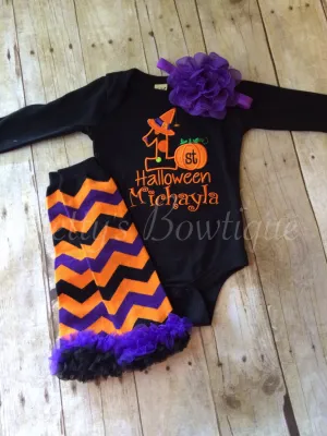 Baby Girls First Halloween Outfit with T Shirt or Bodysuit, Legwarmers and Flower Headband – Sizes 3 Month to Youth