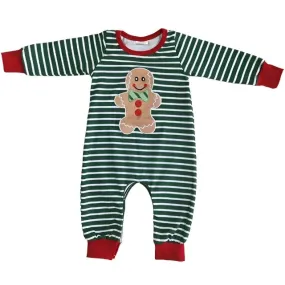 Baby Romper - Christmas - Gingerbread Green Stripe Boys Girls