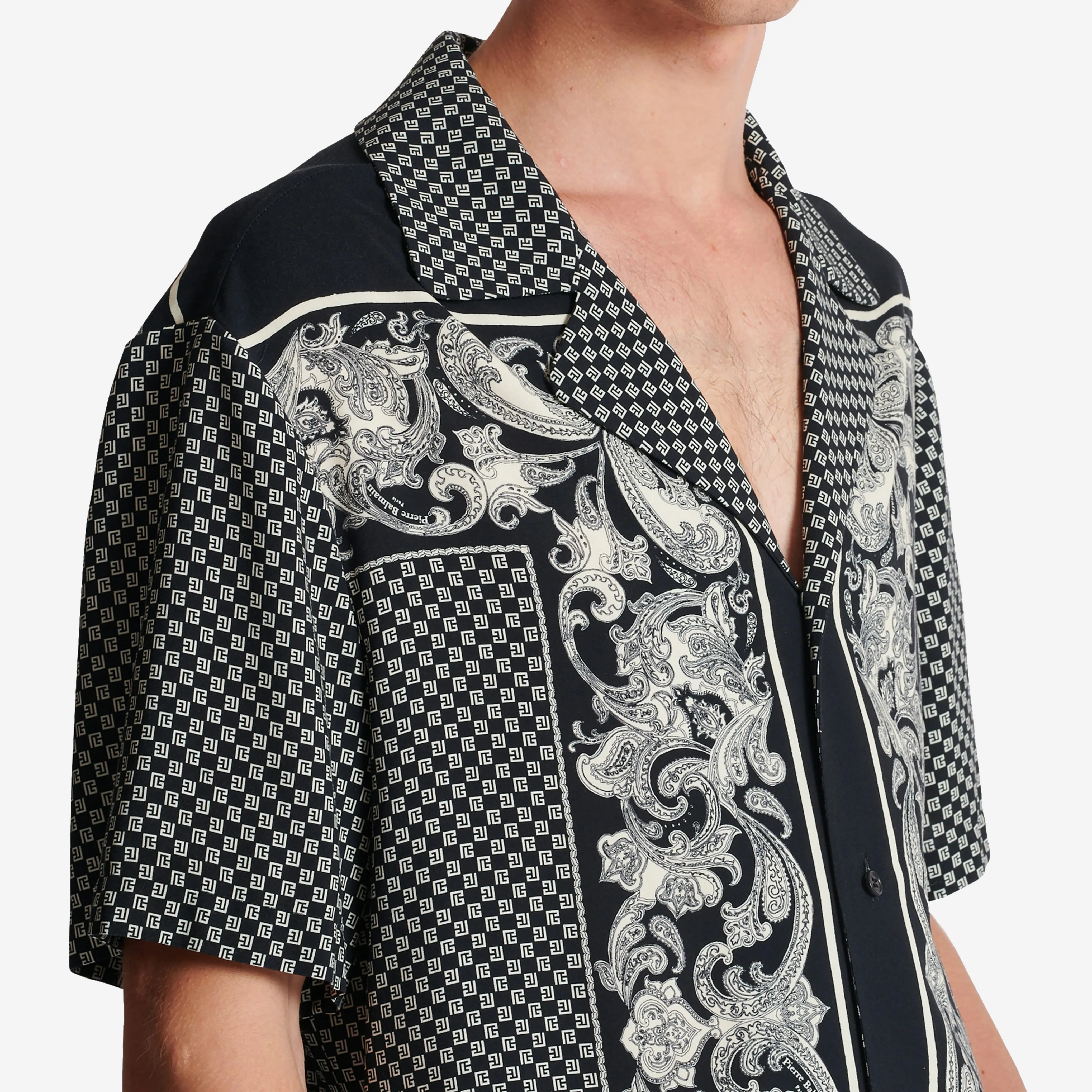 Balmain Paisley And Mini Monogram Printed Silk Shirt