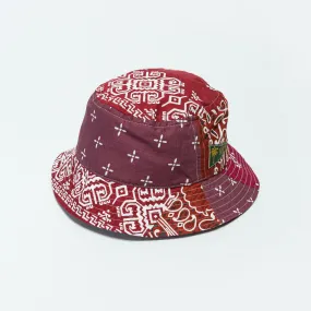 Bandana Patchwork BUCKET Hat (Short Brim) - Burgundy