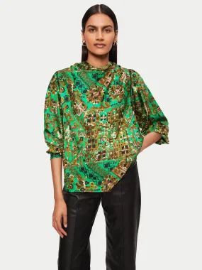 Baroque Arms Silk Top | Green