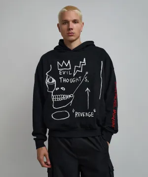 Basquiat™ Evil Thoughts Embroidered Hoodie - Black